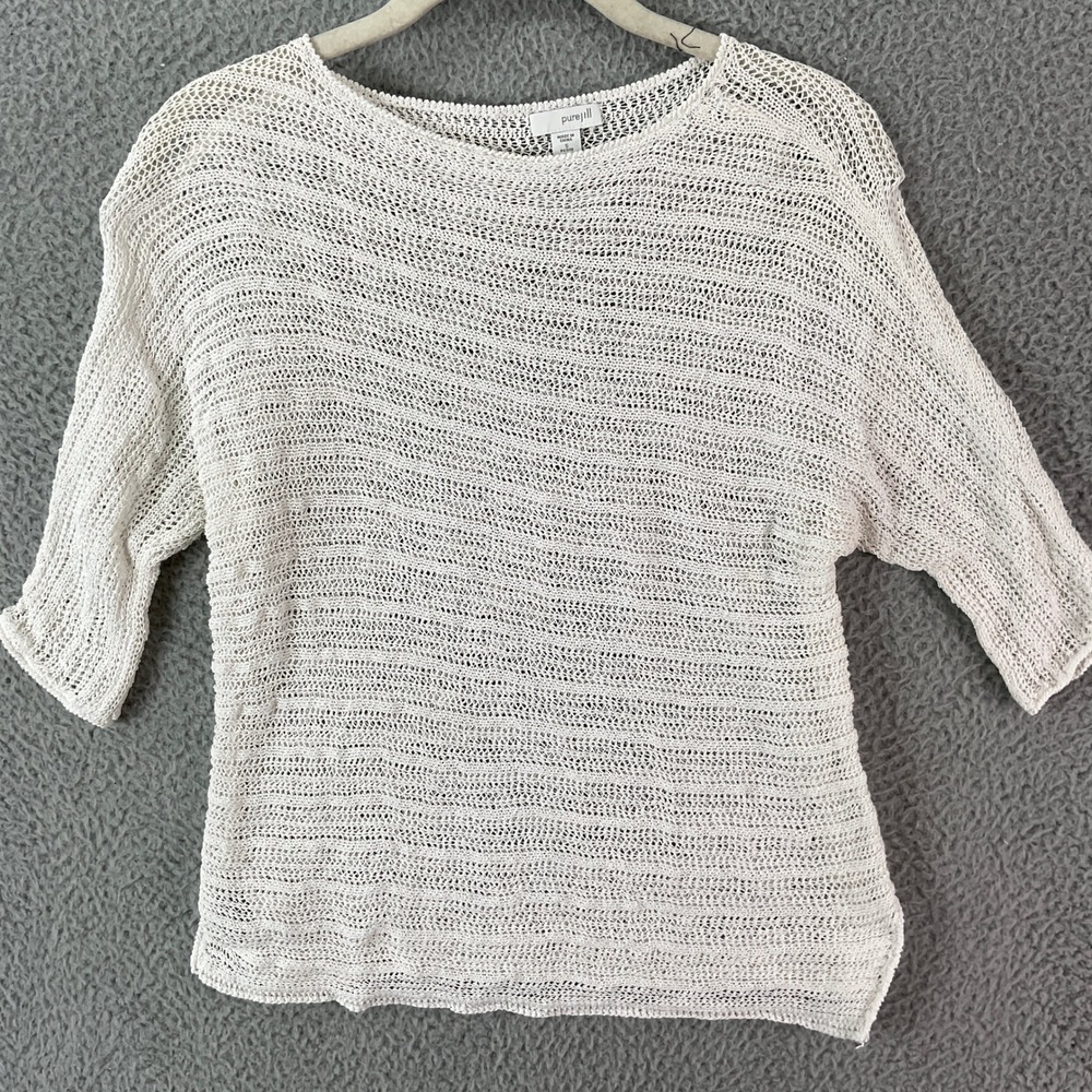Pure Jill J. Jill Sweater Women Small Petite Cream Excellent Open Knit Tape Yarn